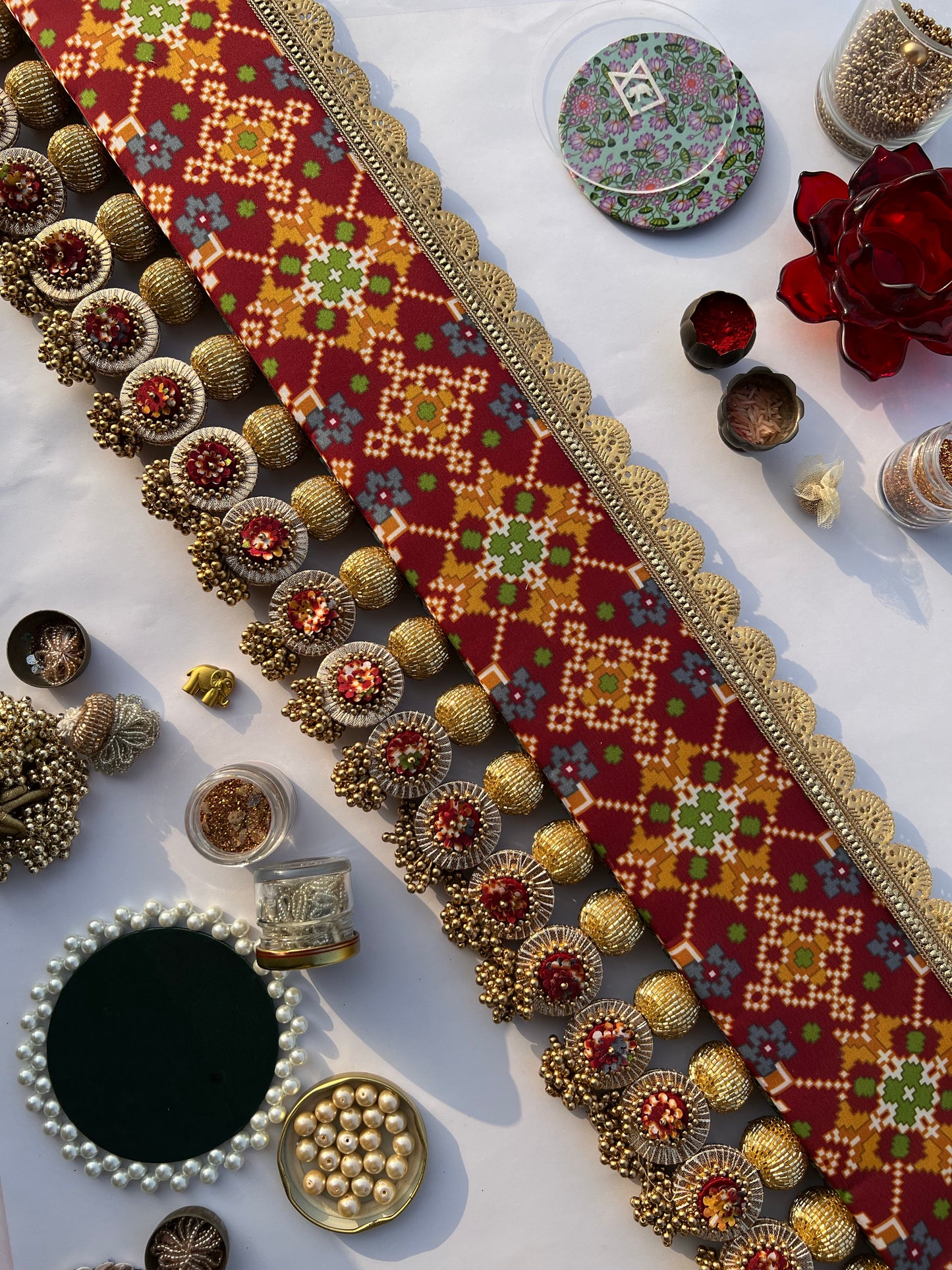 Maroon Navratna Patola & Pastel Pistachio Inflorescence Divine Pichwai Two Way Toran