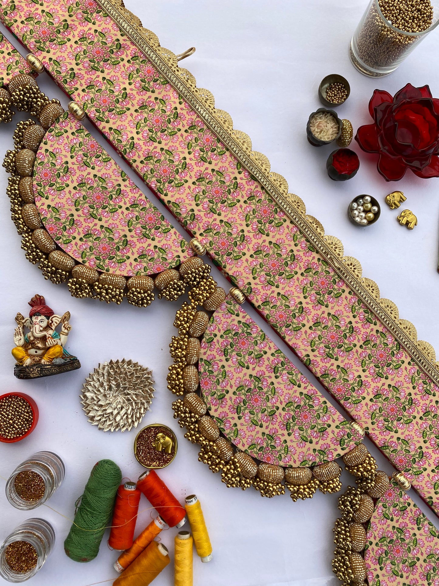 Inflorescence Divine Pichwai and Pink Navratna Patola Arc Toran