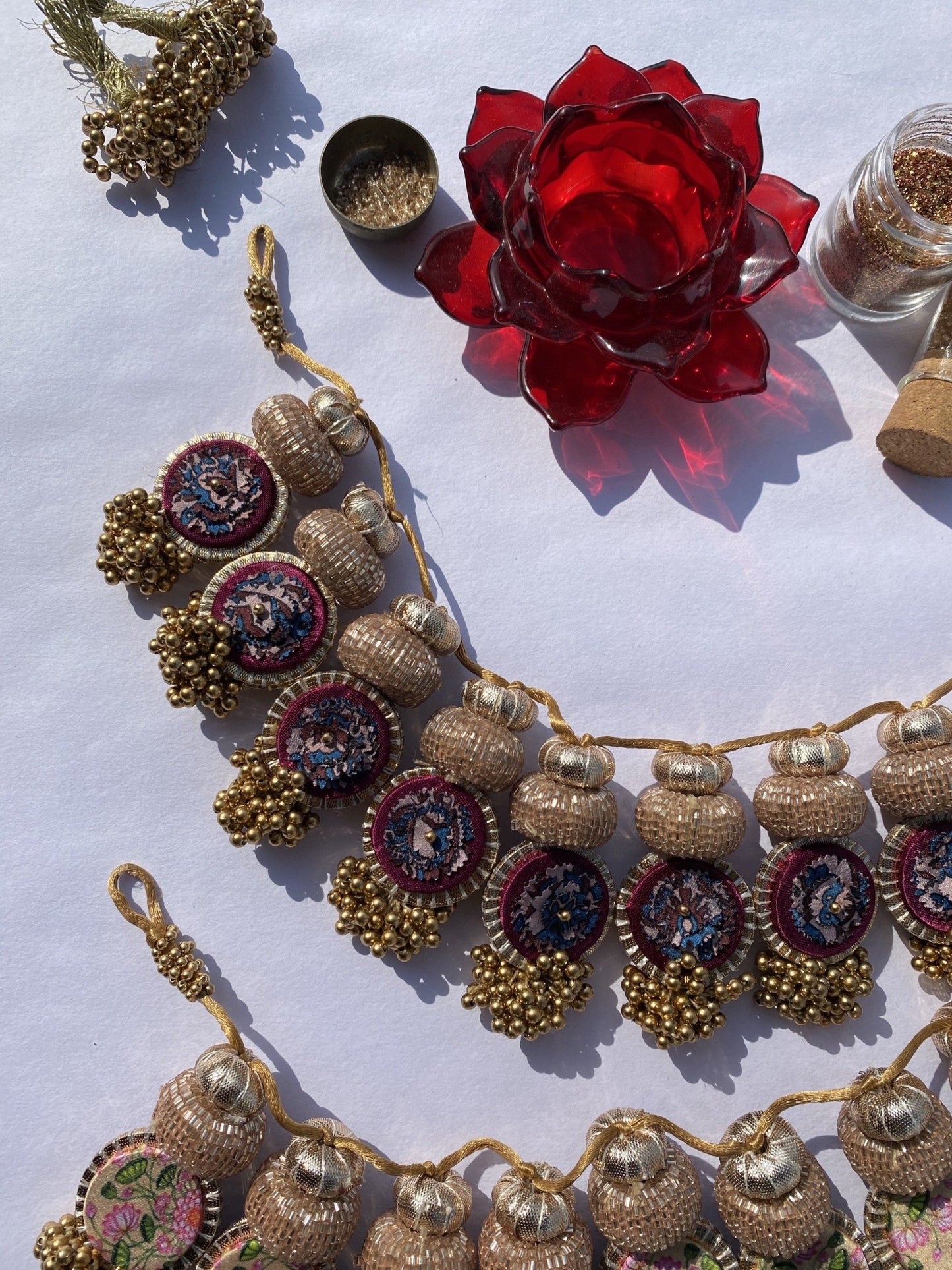 Pichwai andUpended Confluence Intense Ajrakh Daisy X Rose Gold Glass Rhapsody