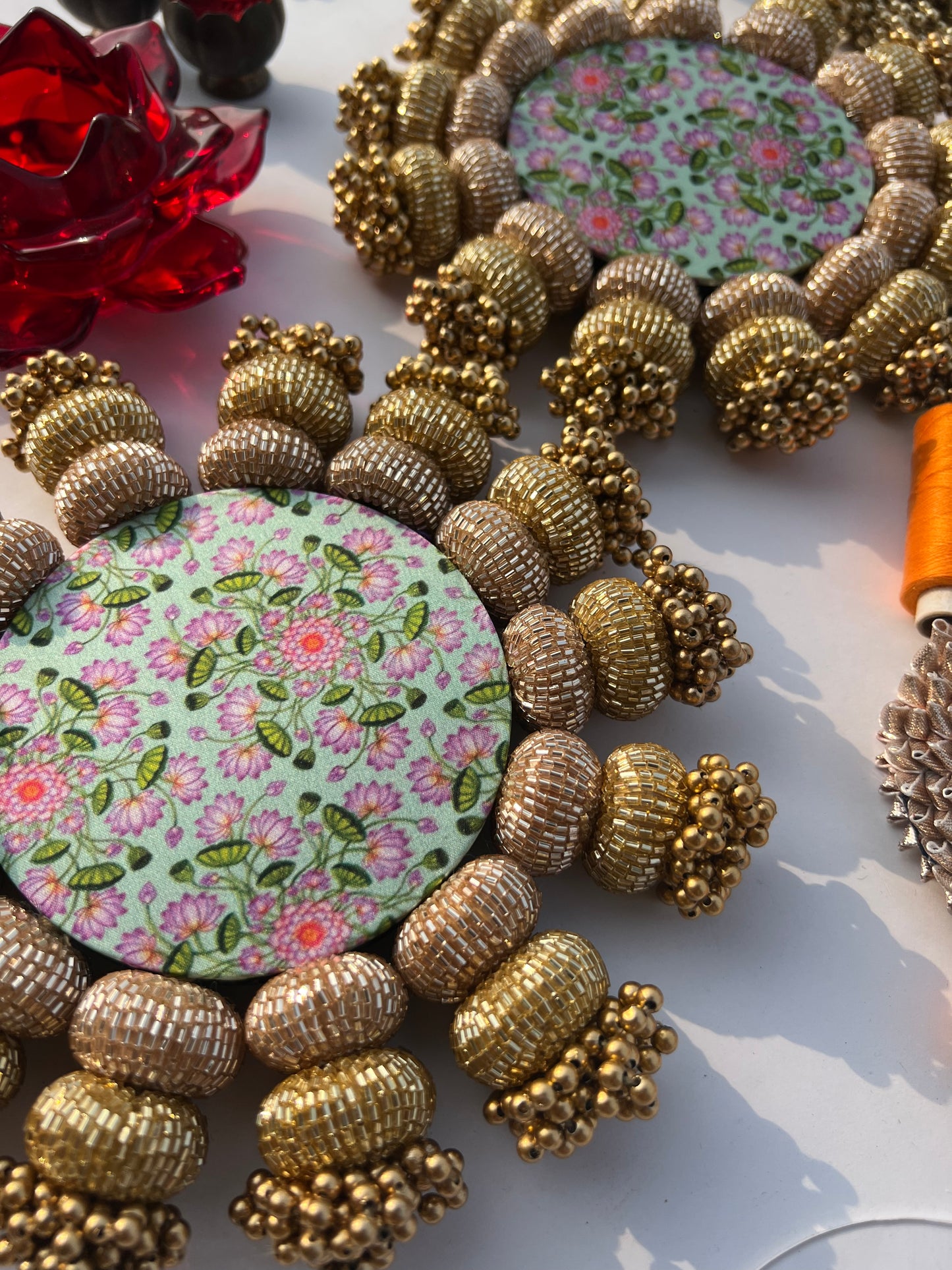 Chaandbali Pastel Pistachio Pichwai and Flare MORBANI THANGAT KARE Rangoli + Diya Pallets