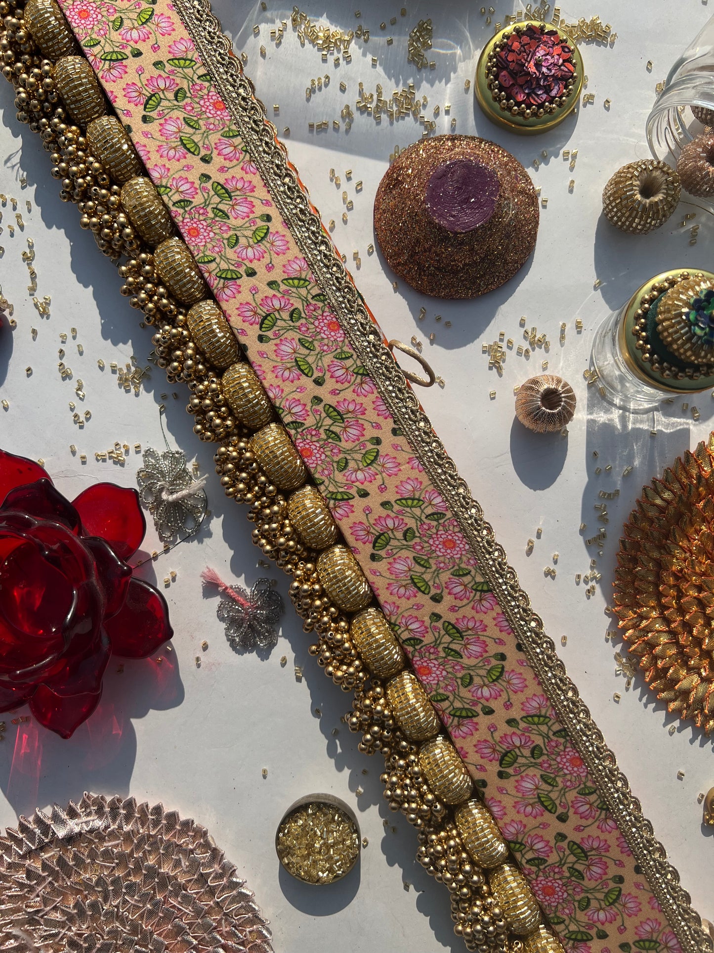 Frozen Orange Patola + OG Inflorescence Divine Pichwai Single Bead Toran (Solid)