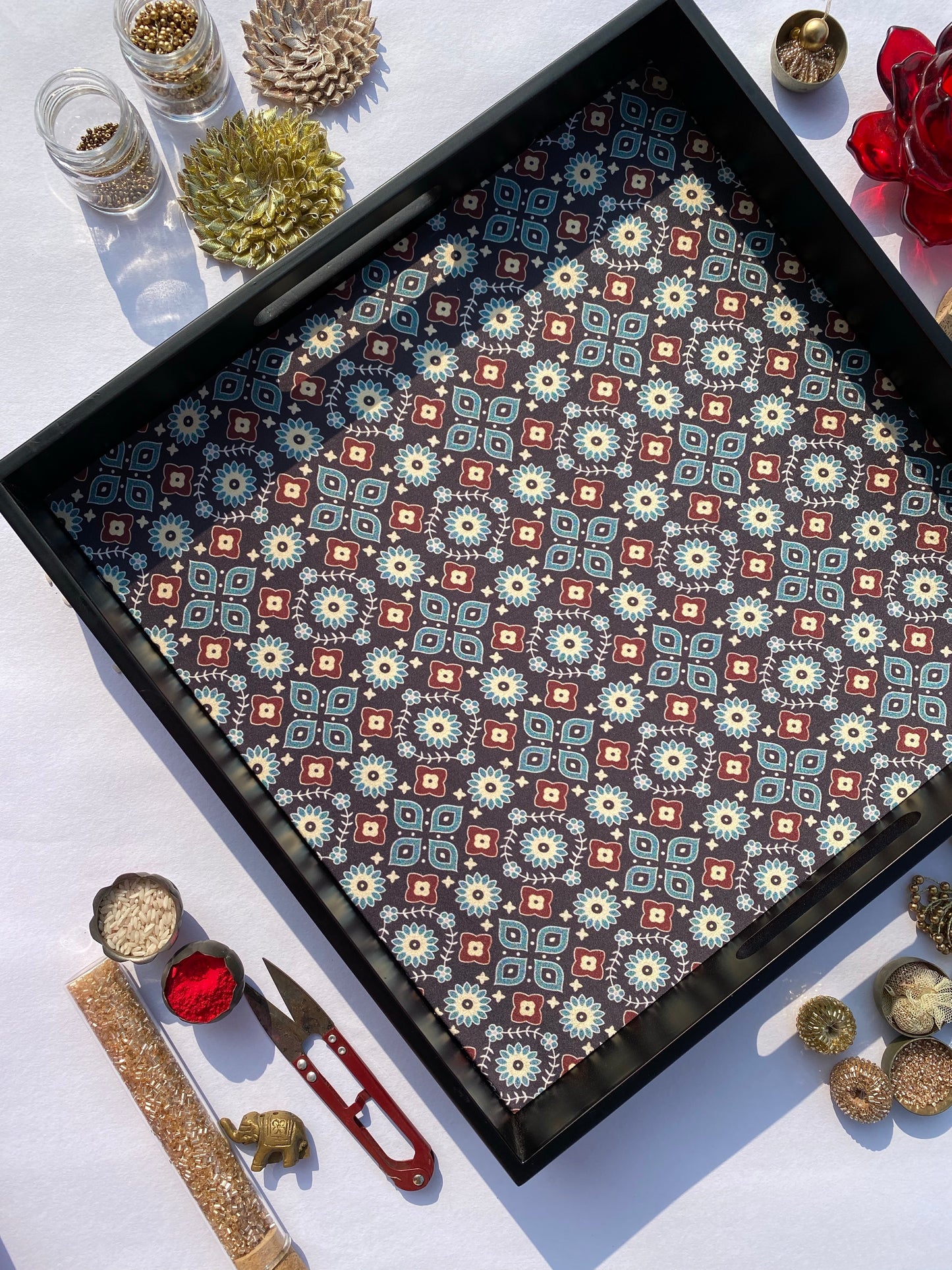 The Black Sylvan Intense Ajrakh Square Multi-Purpose Tray