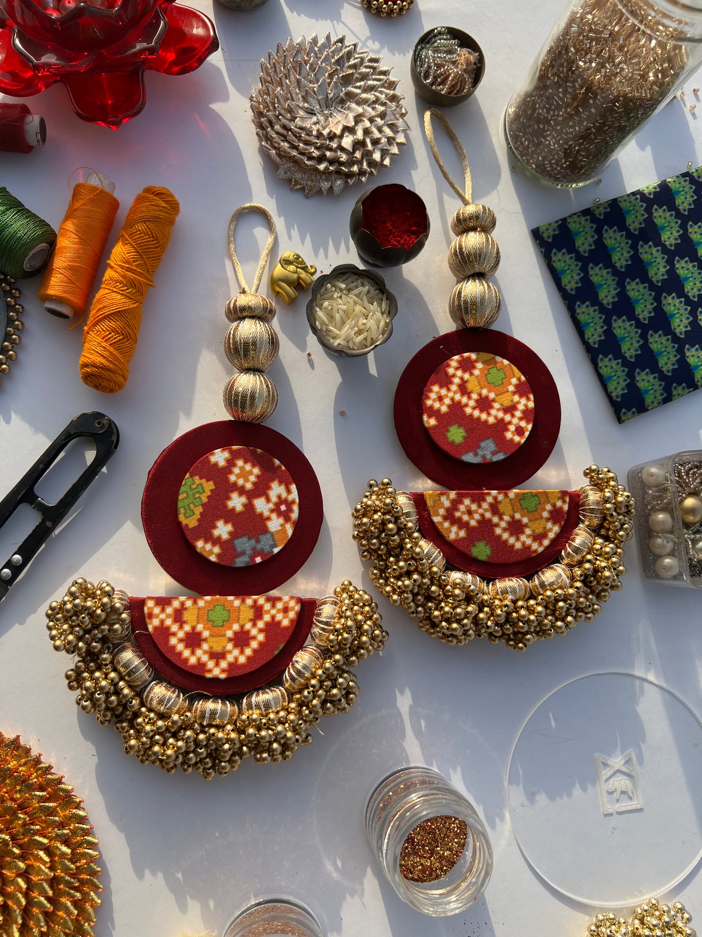 Arc Shubh Labh: Pastel Pistachio & Maroon Navratna Patola