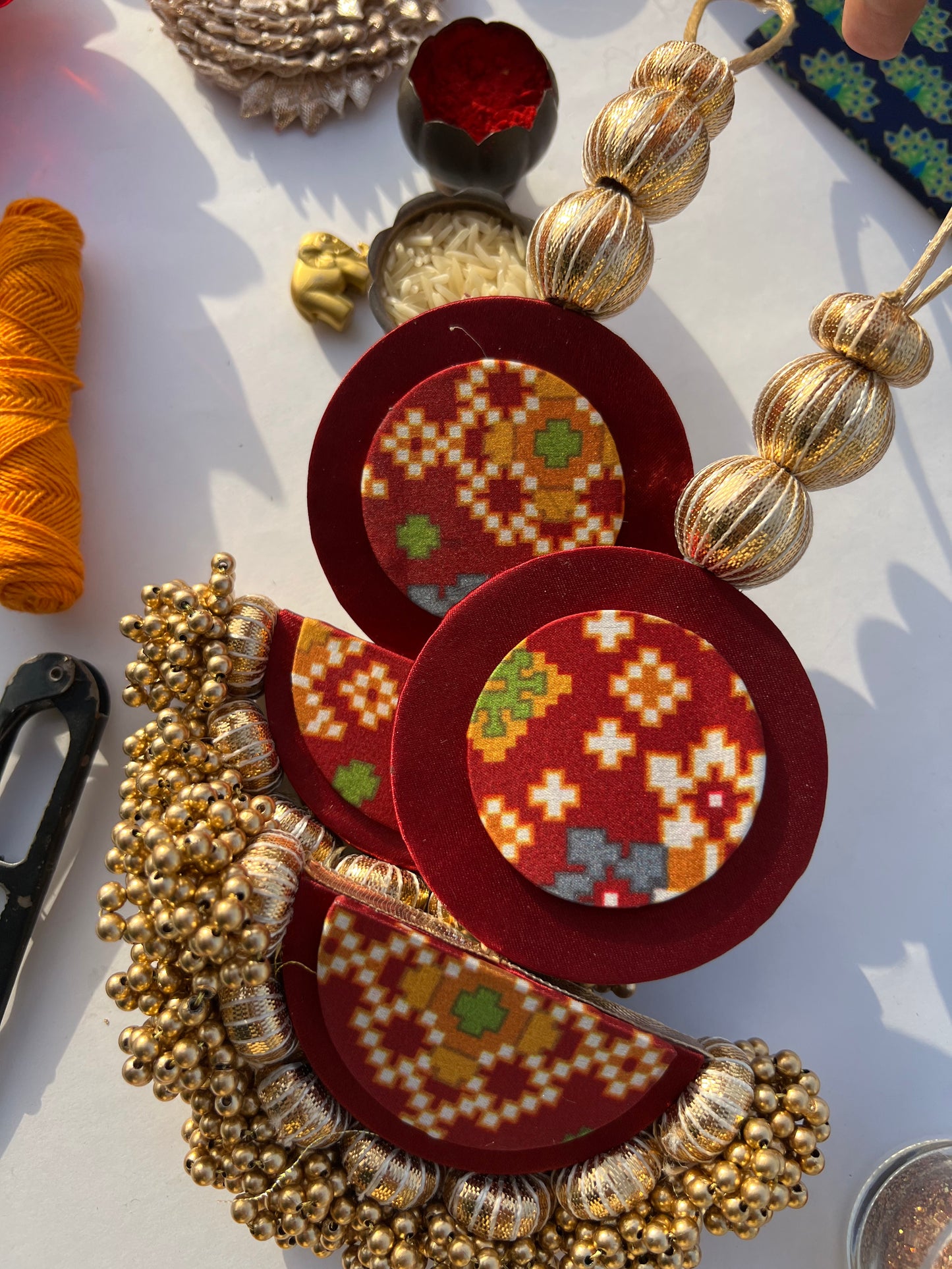 Arc Shubh Labh: Pastel Pistachio & Maroon Navratna Patola