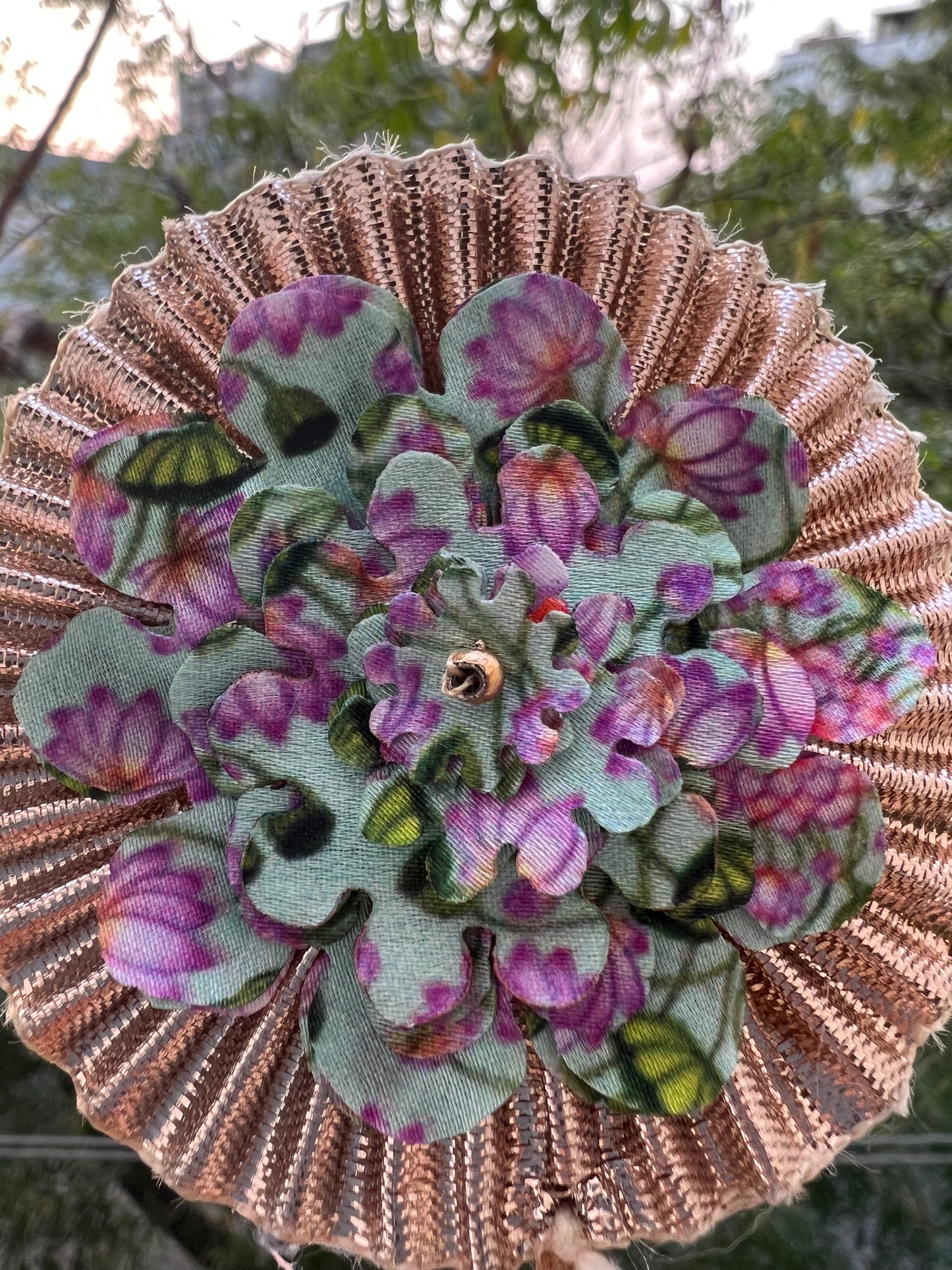 Pink Navratna Patola + Pastel Pistachio Inflorescence Divine Pichwai Trinket