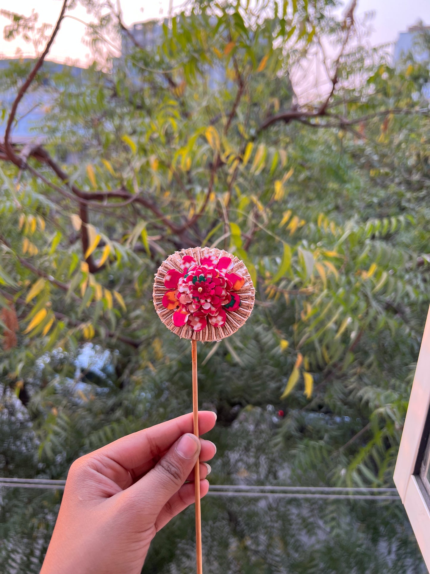 Pink Navratna Patola + Pastel Pistachio Inflorescence Divine Pichwai Trinket
