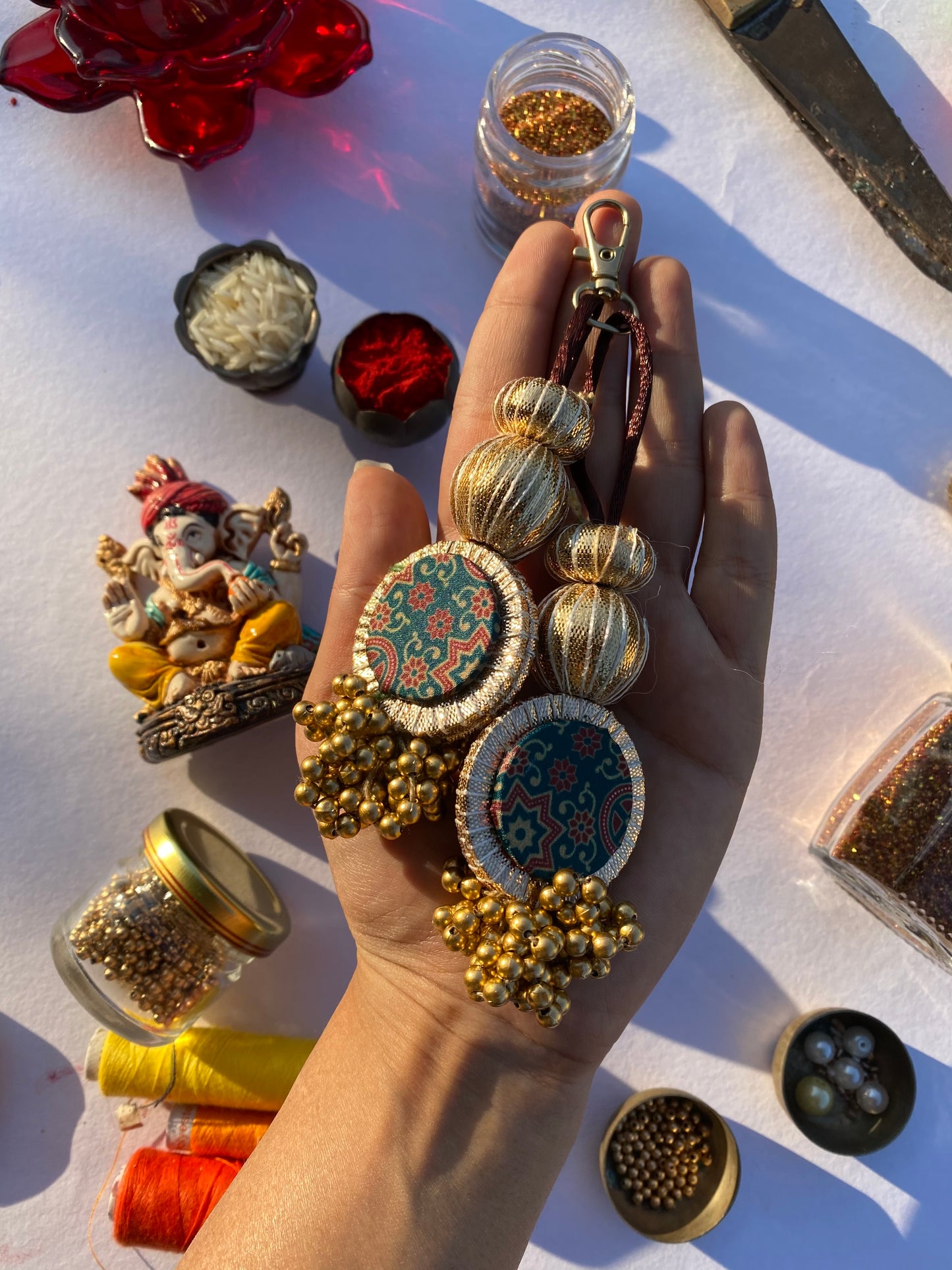 Achromatic Intense Ajrakh Gota Charms/key chain