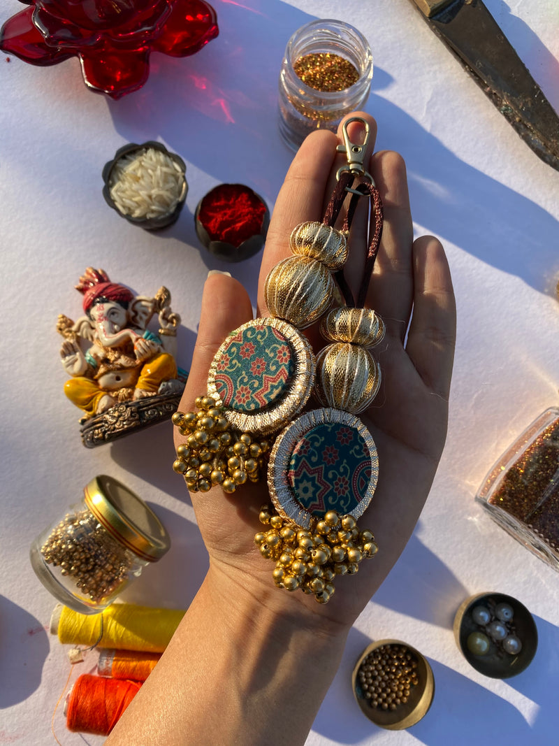 Achromatic Intense Ajrakh Gota Charms/key chain