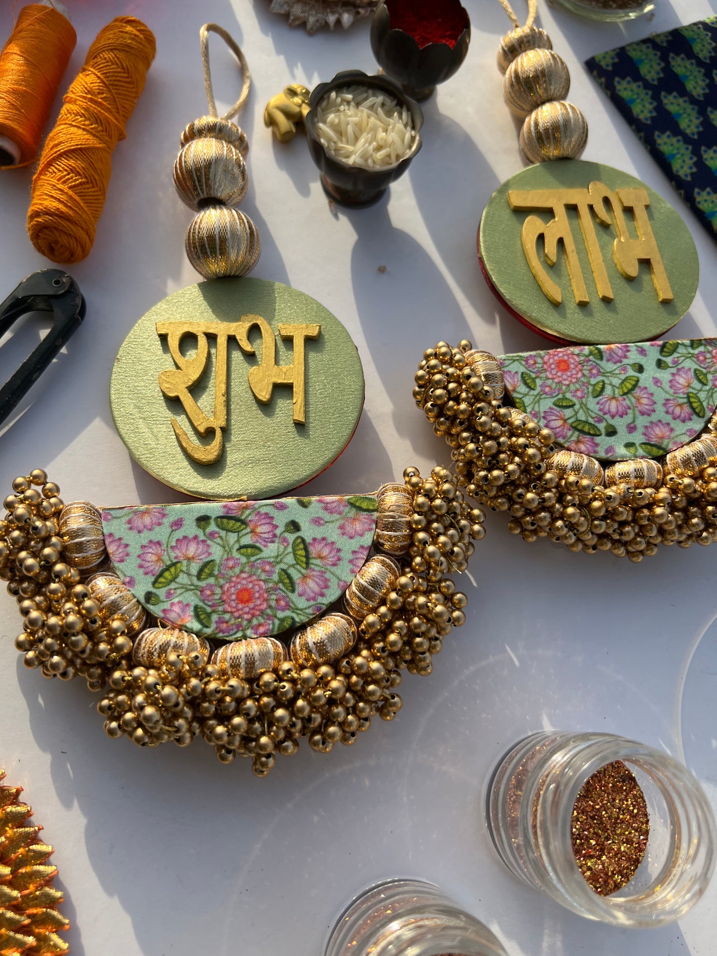 Arc Shubh Labh: Pastel Pistachio & Maroon Navratna Patola