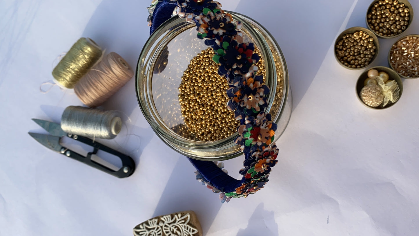 Navy Blue Enchanted Navratna Patola Headband - IBHI