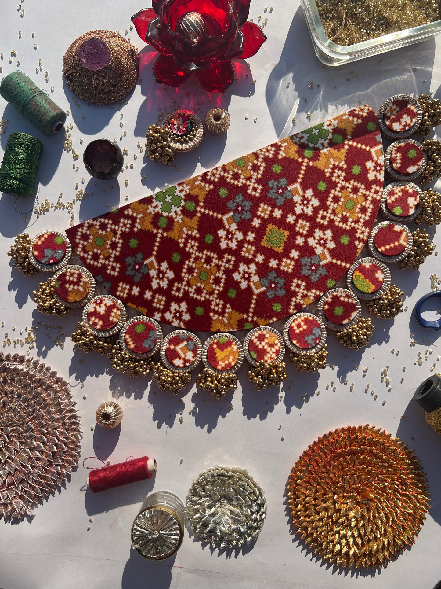 Maroon Navratna Patola and Pink Navratna Patola Arc Lumba Rangoli