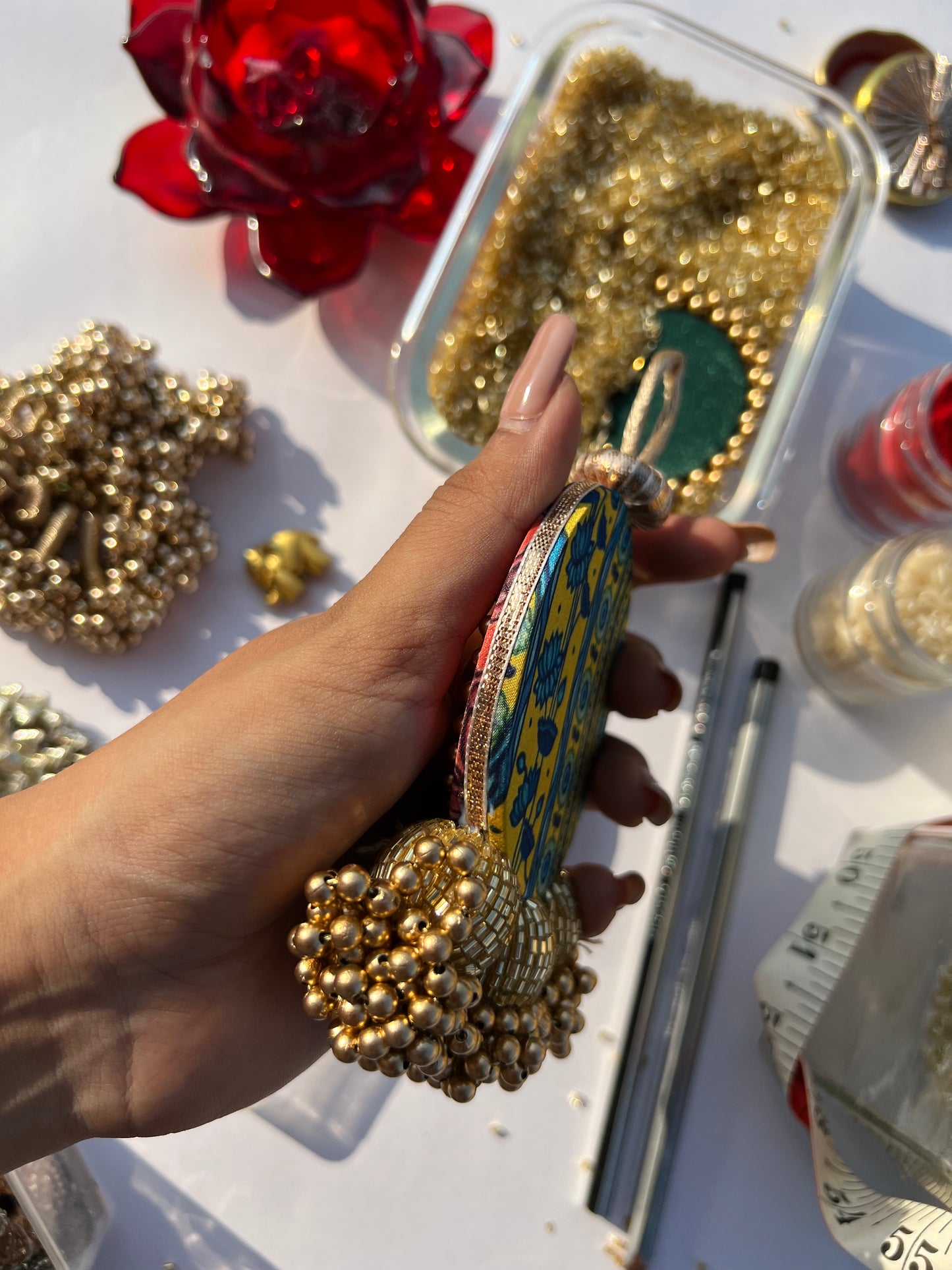 Ganesh Motif Medium Glass Beaded Charm: Congruous Divine Pichwai