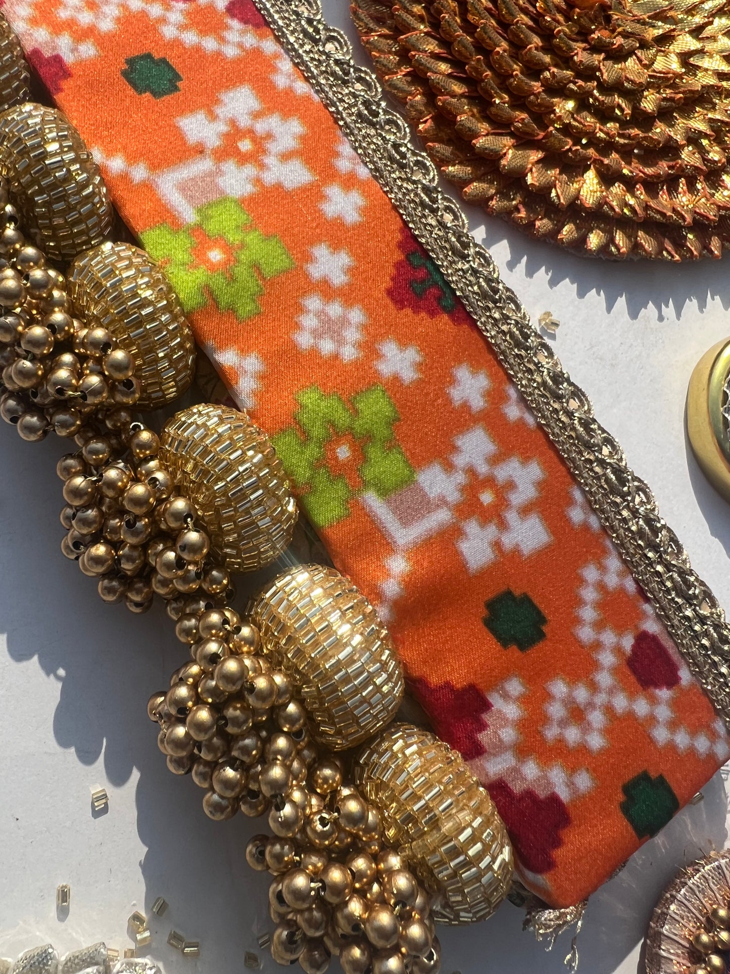 Frozen Orange Patola + OG Inflorescence Divine Pichwai Single Bead Toran (Solid)