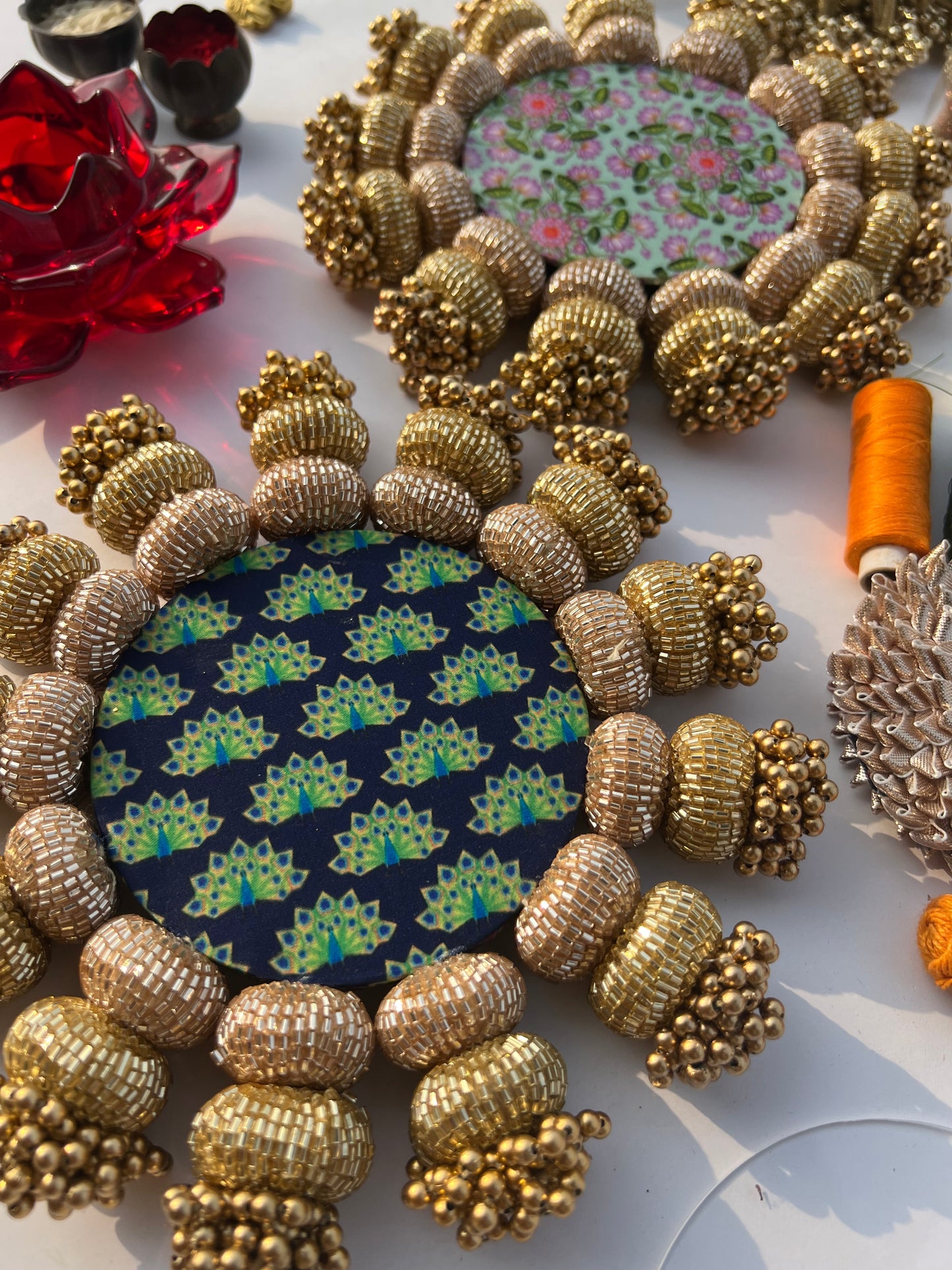 Chaandbali Pastel Pistachio Inflorescence Divine Pichwai and Flare MORBANI THANGAT KARERangoli + Diya Pallets