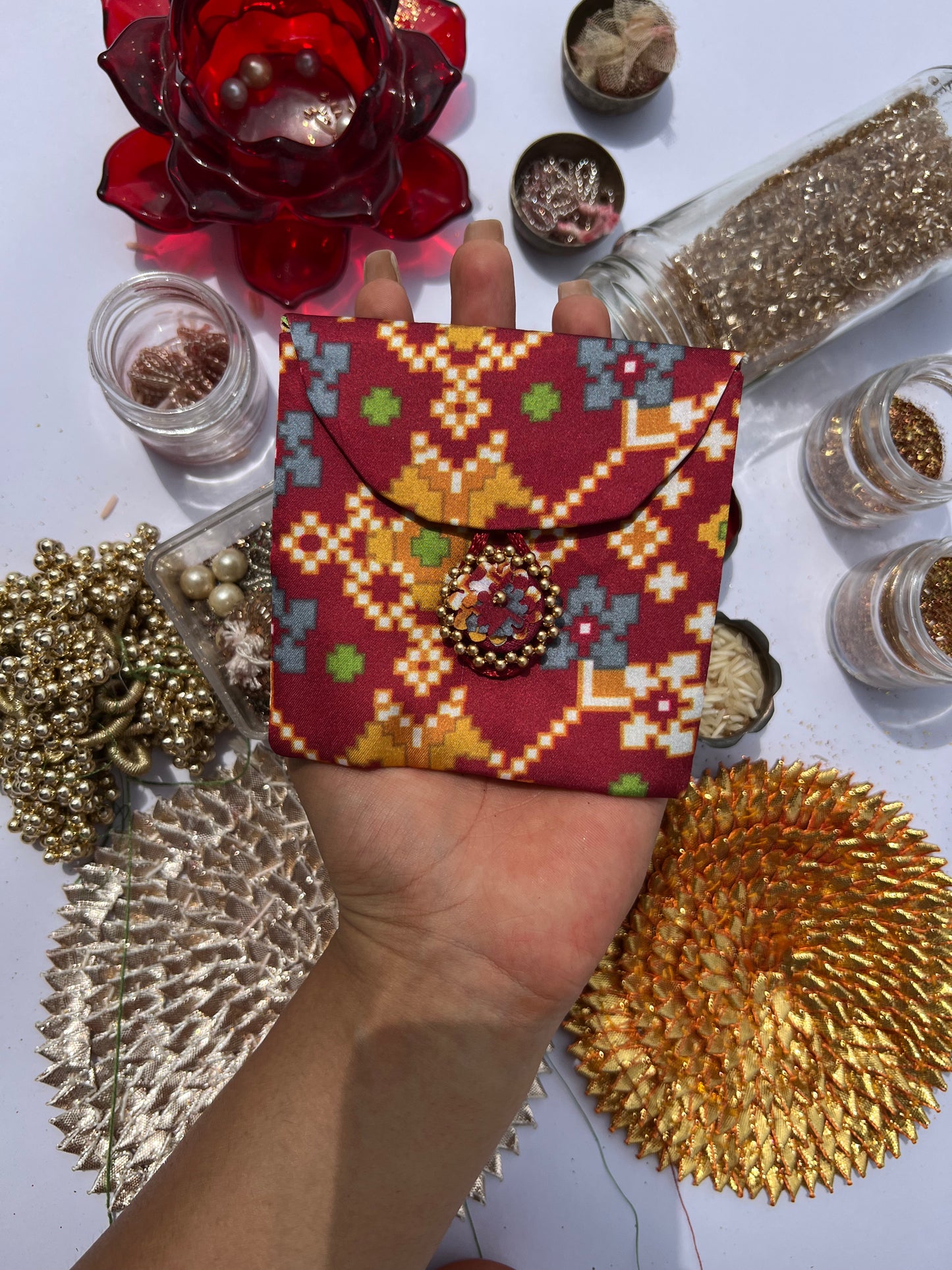 ADD ON: Maroon Navratna Patola Mini Pouch