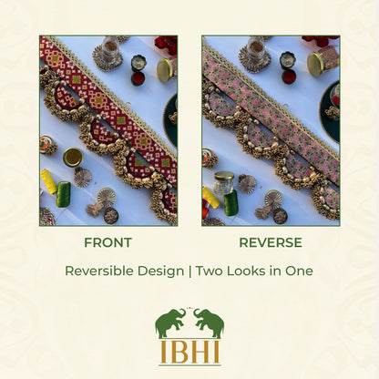 THE SLEEK: Maroon Navratna Patola and Inflorescence Divine Pichwai Classic Arc Toran