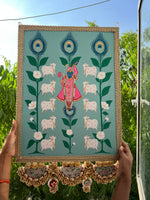 Load image into Gallery viewer, Large Shrinathji Backdrop: Pastel pistachio Pichwai
