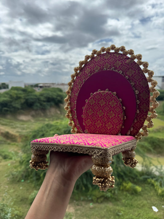 IBHI Beaded Sinhasan with wooden legs, foam base, and fixed backdrop – 6x6 base and 8.5x10 backdrop