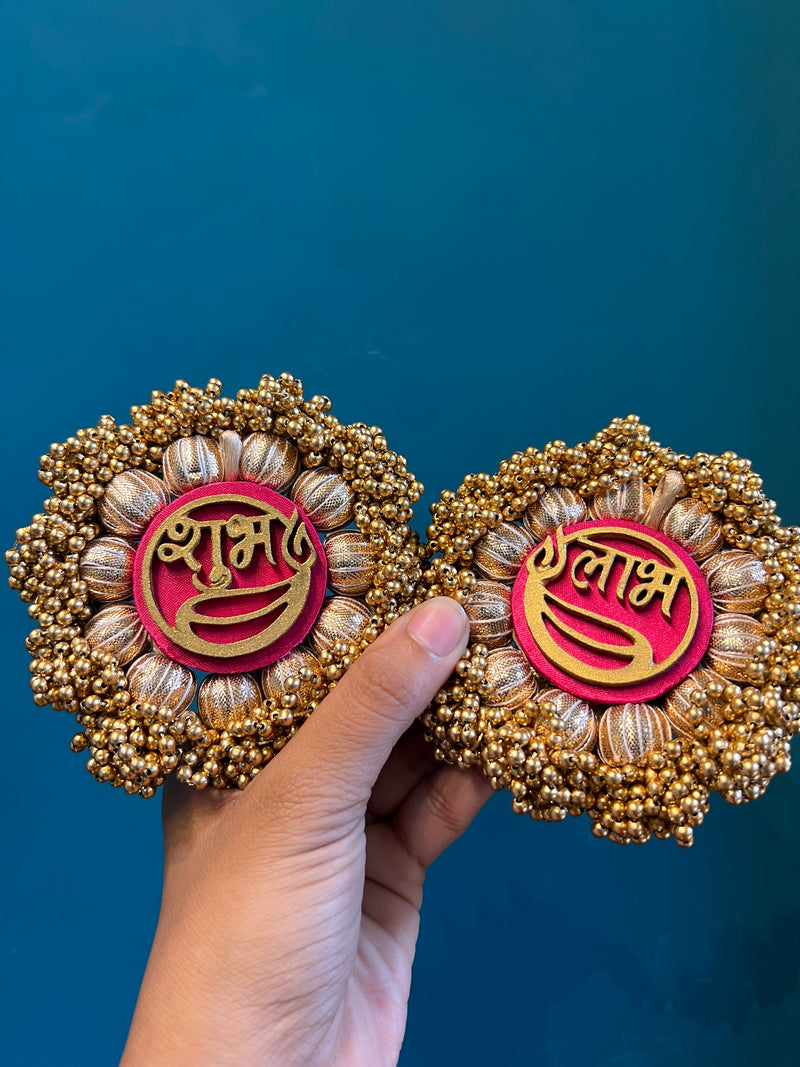 Shubh Labh Platters: Solid Pink +OG Inflorescence Divine Pichwai