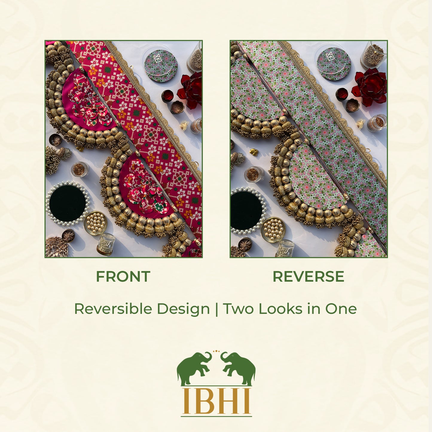 The Enchanted Chandbali: Pink Navratna Patola & Pastel Pistachio Inflorescence Divine Pichwai Two Way Toran