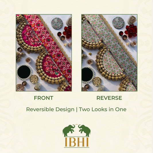 The Enchanted Chandbali: Pink Navratna Patola & Pastel Pistachio Inflorescence Divine Pichwai Two Way Toran