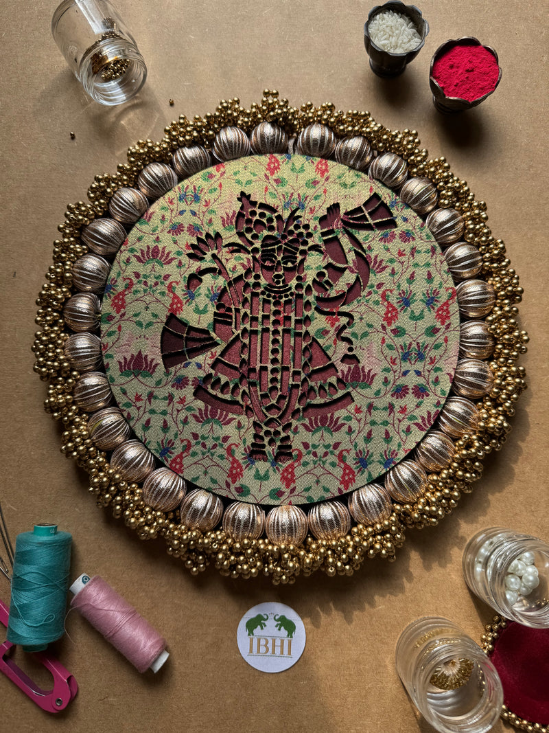Shrinathji Platter: Pistachio Kamal Paithani
