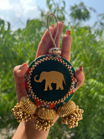 Load image into Gallery viewer, IBHI&#39;s Signature ELE Charm: Solid Green + Golden Yellow Navratna Patola