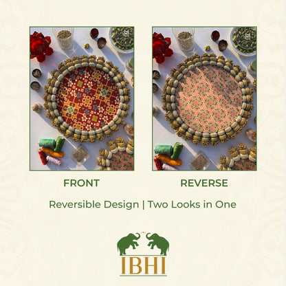 Chaandbali Maroon Navratna Patola & Inflorescence Divine Pichwai Rangoli (15 inches)