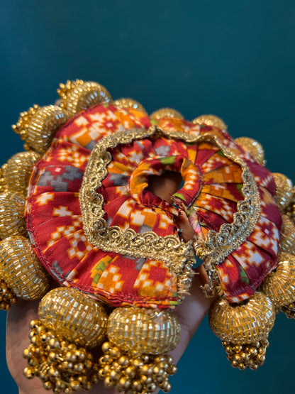 Beaded Lalji Poshak: Maroon Navratna Patola + OG Infloresence Divine Pichwai