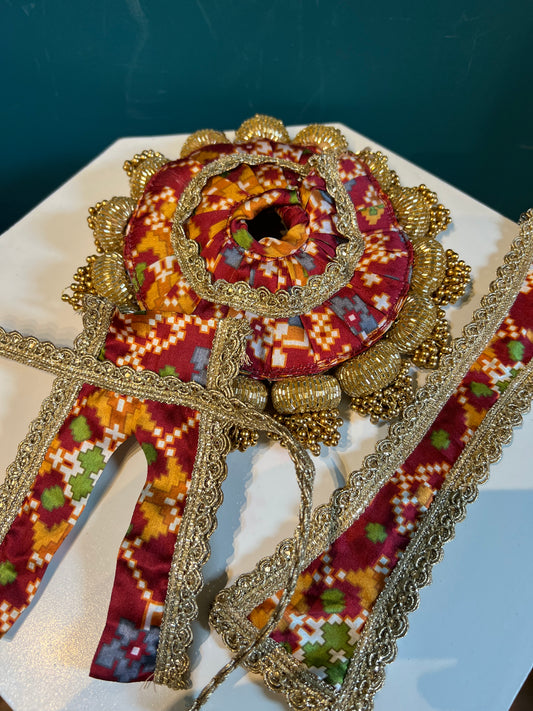 Beaded Lalji Poshak: Maroon Navratna Patola + OG Infloresence Divine Pichwai