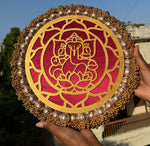Load image into Gallery viewer, Aakarshan Ganesh Pallet: Solid Maroon + Vermillion Congruous Divine Pichwai (12 inches)