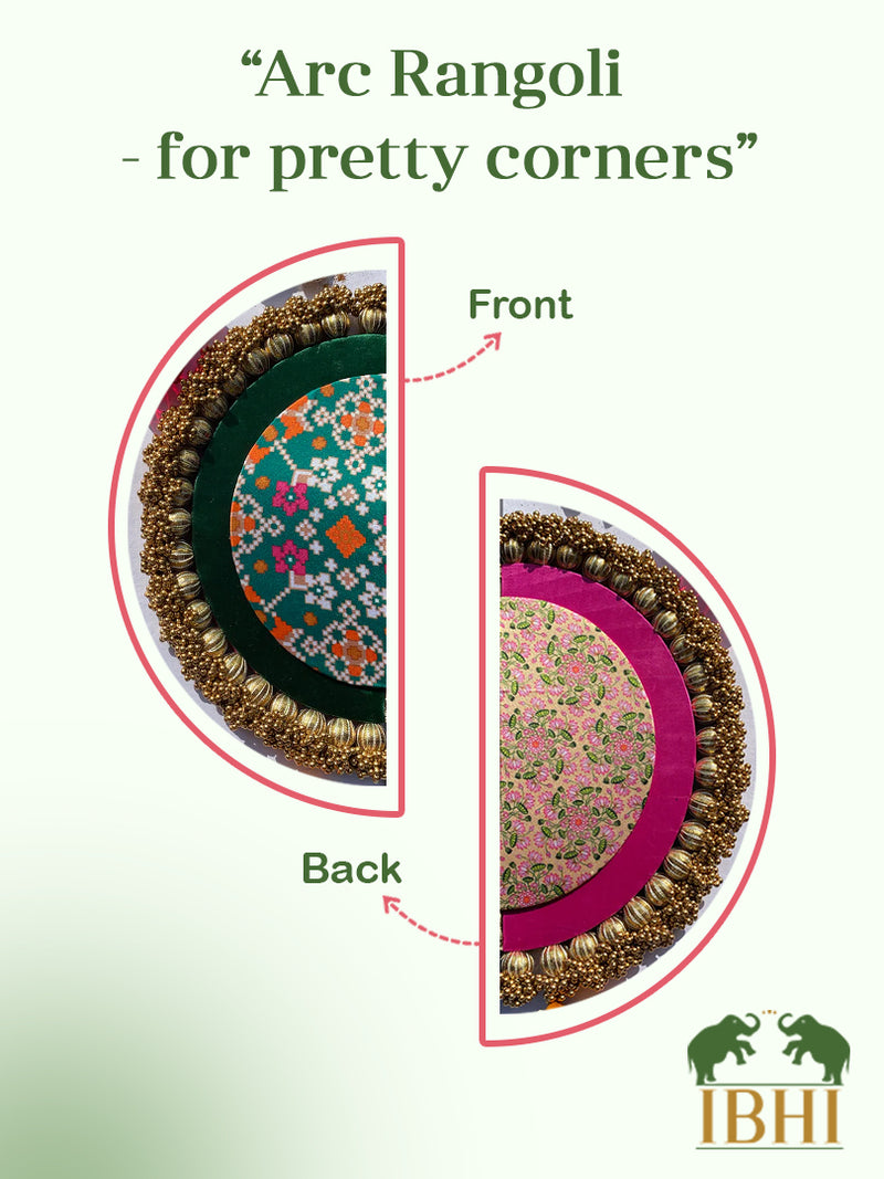 Bottle Green Navratna Patola & Inflorescence Divine Pichwai Copper Beaded Arc Rangoli