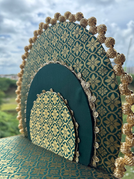 IBHI Beaded Sinhasan with wooden beaded legs and cushioned base – fixed single-piece design