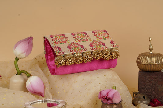 Paithani: Seven Heaven Micro Beaded Solid Silk Clutch