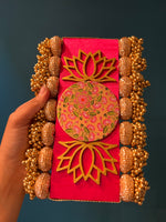 Load image into Gallery viewer, Dilwali Masakali Platter: Solid Rani Pink + OG Inflorescence Divine Pichwai
