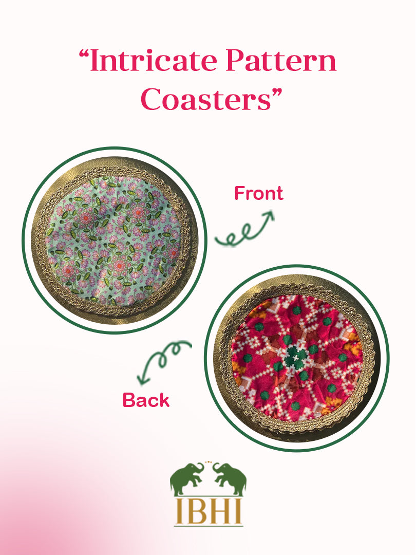 Fabric Coaster Pastel Pistachio Inflorescence Divine Pichwai + Pink Navratna Patola