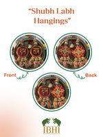 Load image into Gallery viewer, Maroon &amp; Bottle Green Navratna Patola Shubh Labh Danglers- Set of 2