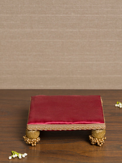 Two-Sided Maroon Navratna Patola & Gulmohar Zari Sihasan