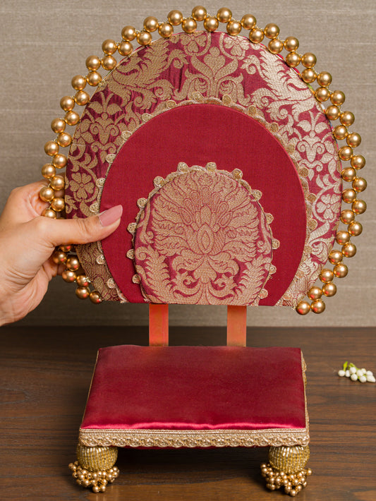 Two-Sided Maroon Navratna Patola & Gulmohar Zari Sihasan