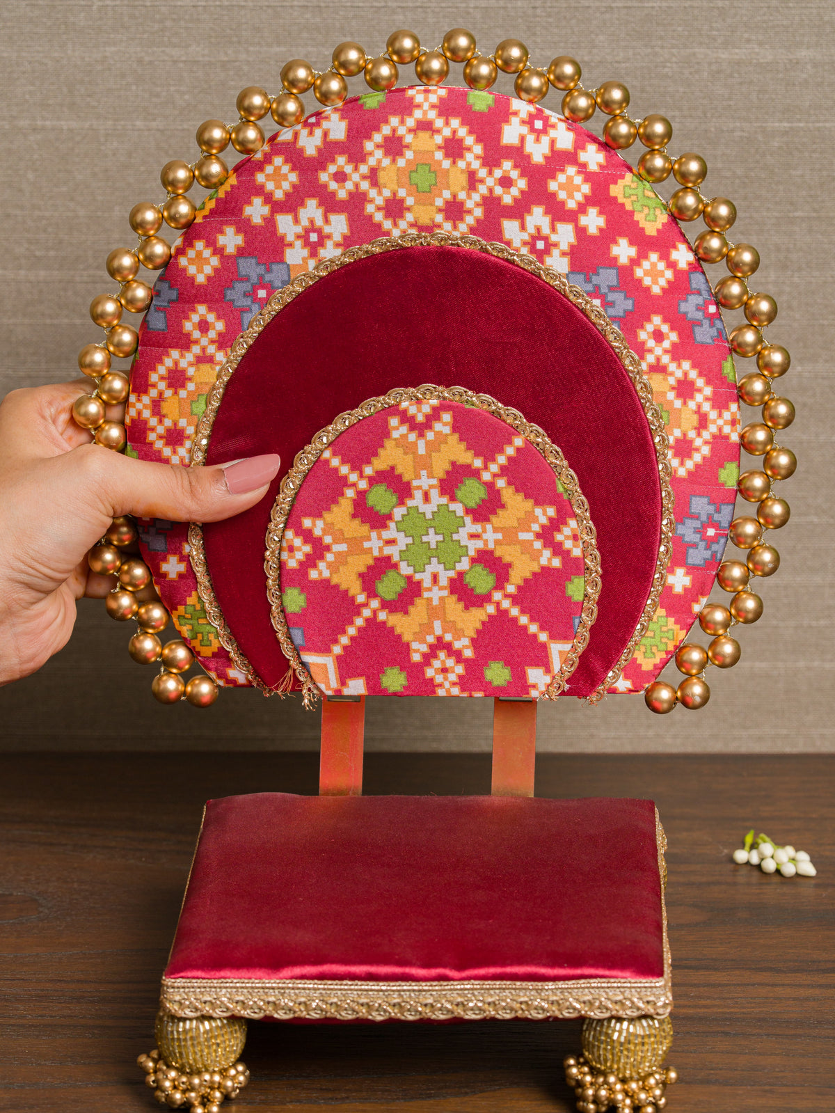 Two-Sided Maroon Navratna Patola & Gulmohar Zari Sihasan