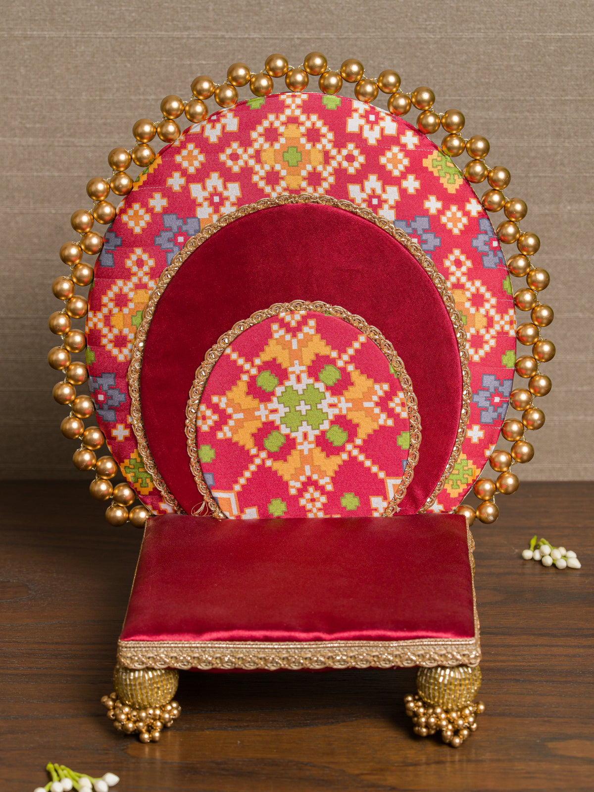 Two-Sided Maroon Navratna Patola & Gulmohar Zari Sihasan