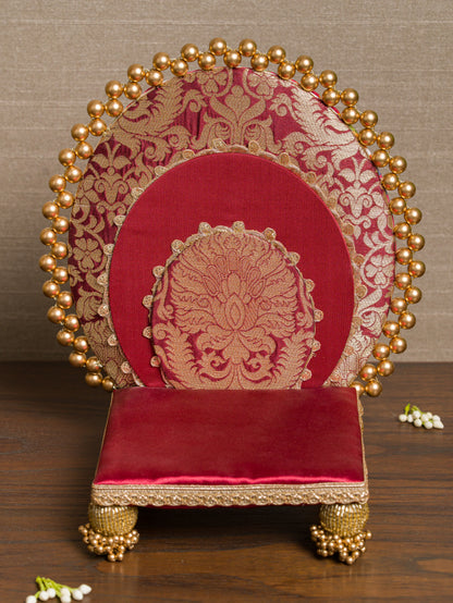 Two-Sided Maroon Navratna Patola & Gulmohar Zari Sihasan