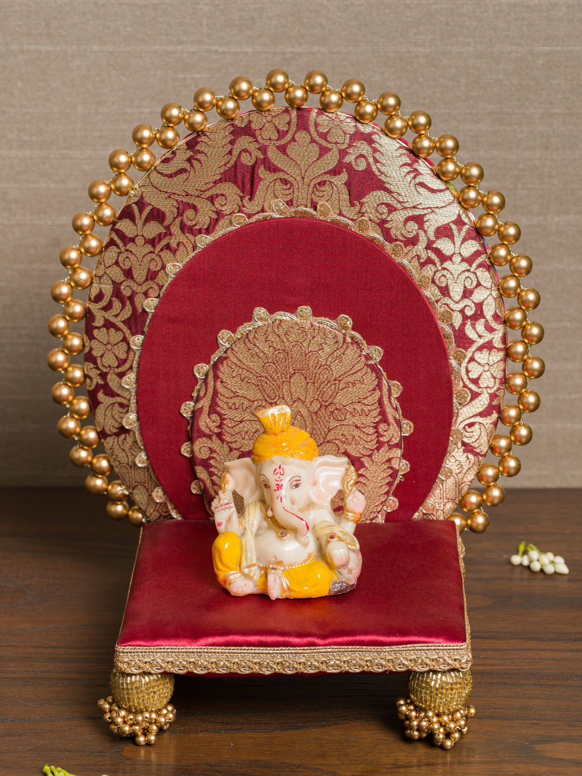 Two-Sided Maroon Navratna Patola & Gulmohar Zari Sihasan