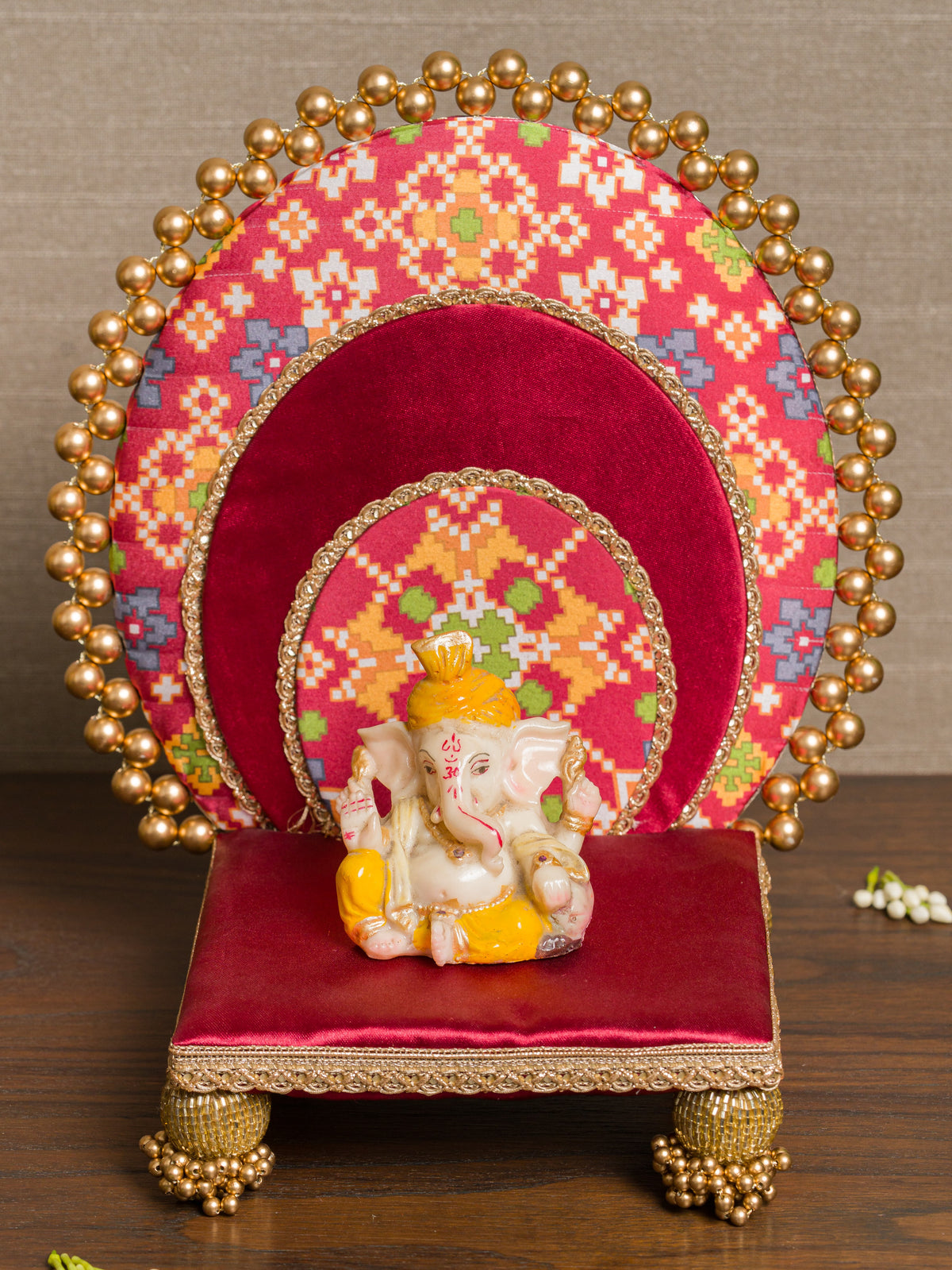 Two-Sided Maroon Navratna Patola & Gulmohar Zari Sihasan