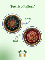 Load image into Gallery viewer, Mandala X Solid Bottle Green + Maroon Navratna Patola Gathered Rangoli
