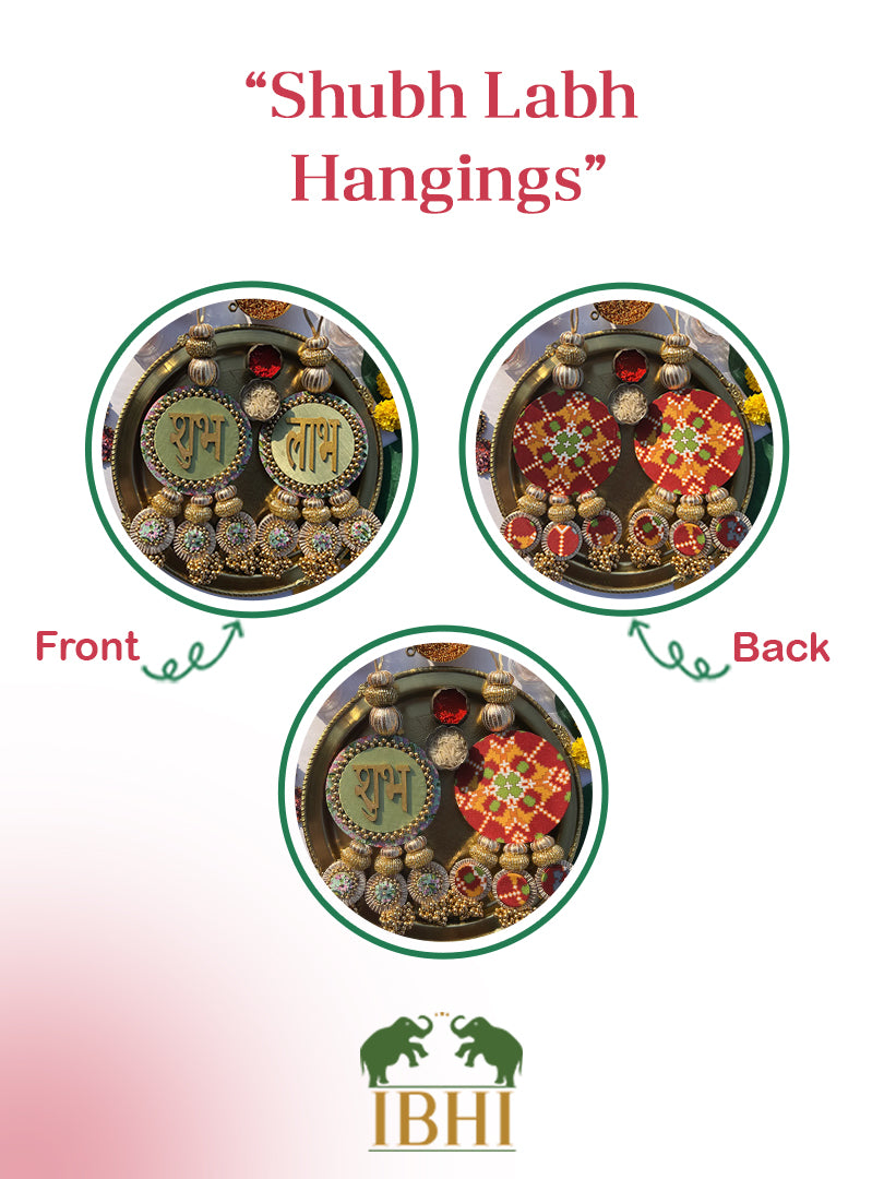 Maroon Navratna Patola & Pastel Pistachio Inflorescence Divine Pichwai Dangler- Set of 2
