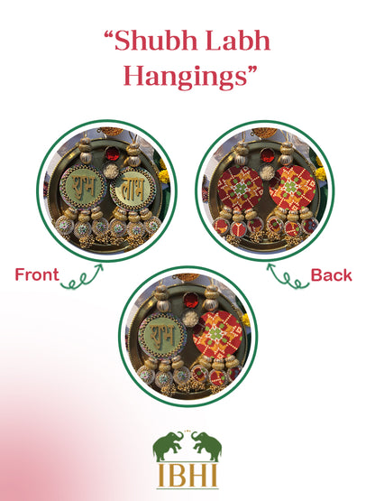 Maroon Navratna Patola & Pastel Pistachio Inflorescence Divine Pichwai Dangler- Set of 2