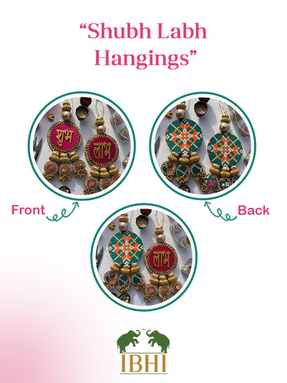 OG Inflorescence Divine Pichwai & Bottle Green Navratna Patola  Shubh Labh Dangler- Set of 2