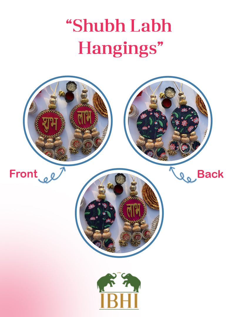 OG Inflorescence & Pink Colloquial Divine Pichwai Shubh Labh Danglers- Set of 2