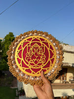 Load image into Gallery viewer, Aakarshan Ganesh Pallet: Solid Maroon + Vermillion Congruous Divine Pichwai (10 inches)